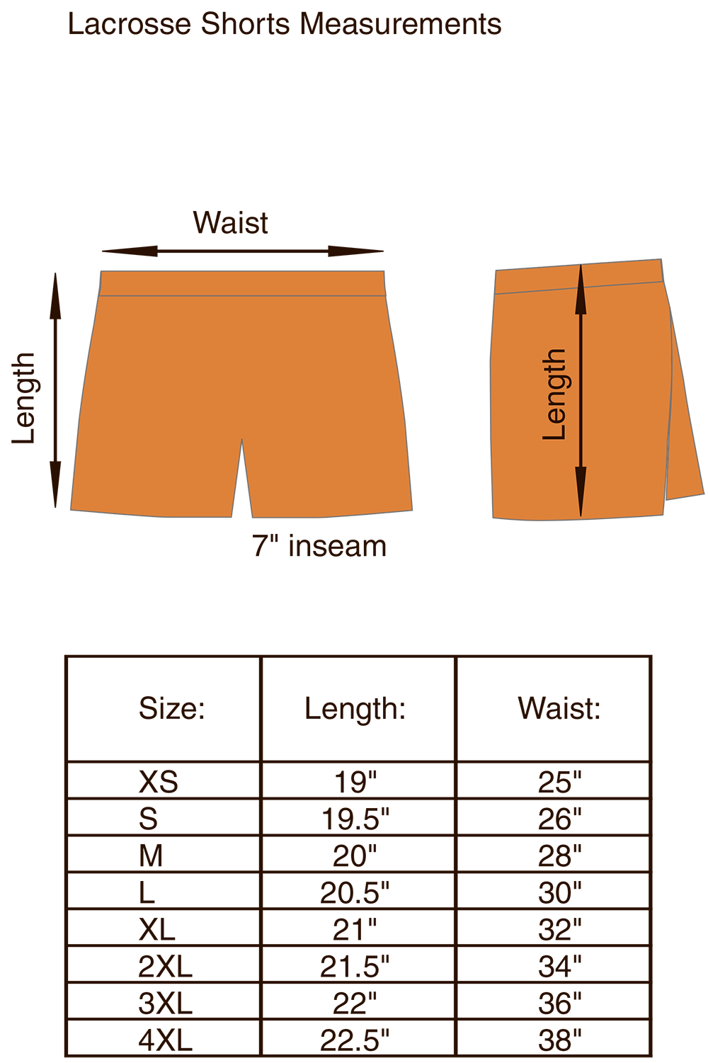 Lacrosse Shorts Size Chart Image